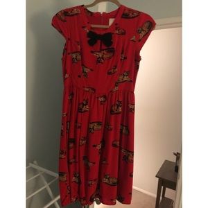ModCloth Bow Front A-Line Dress in Crimson Cat